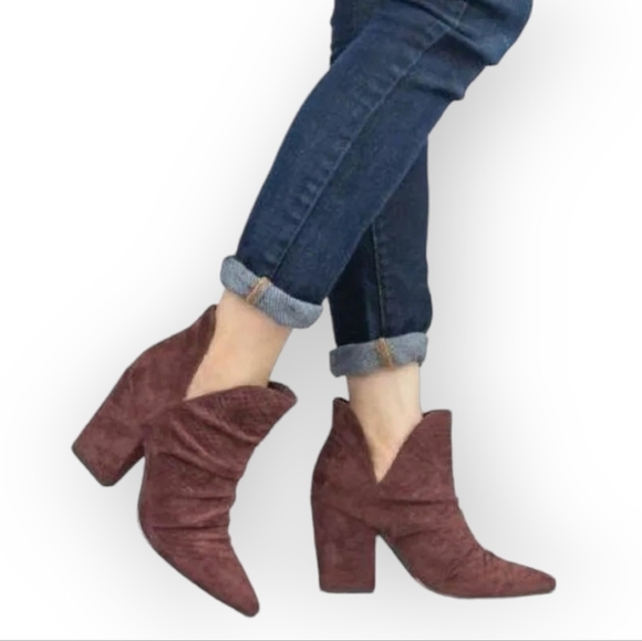 Mi.iM Kendell Maroon Contemporary Distressed Snake Booties Pointed toe Size 9 - Picture 3 of 16